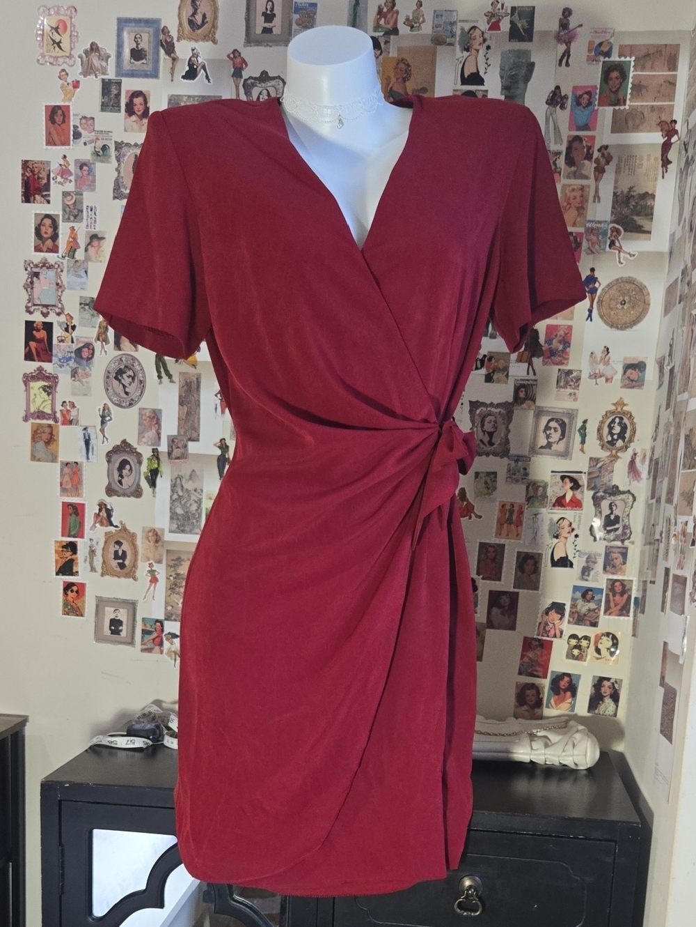 Jeremy Scott Burgundy Wrap Mini Dress with Side Knot